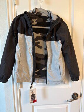 NWT Eddie Bauer Boys' Kids' 3-in-1 Jacket Light Weight Black Gray M 10/12